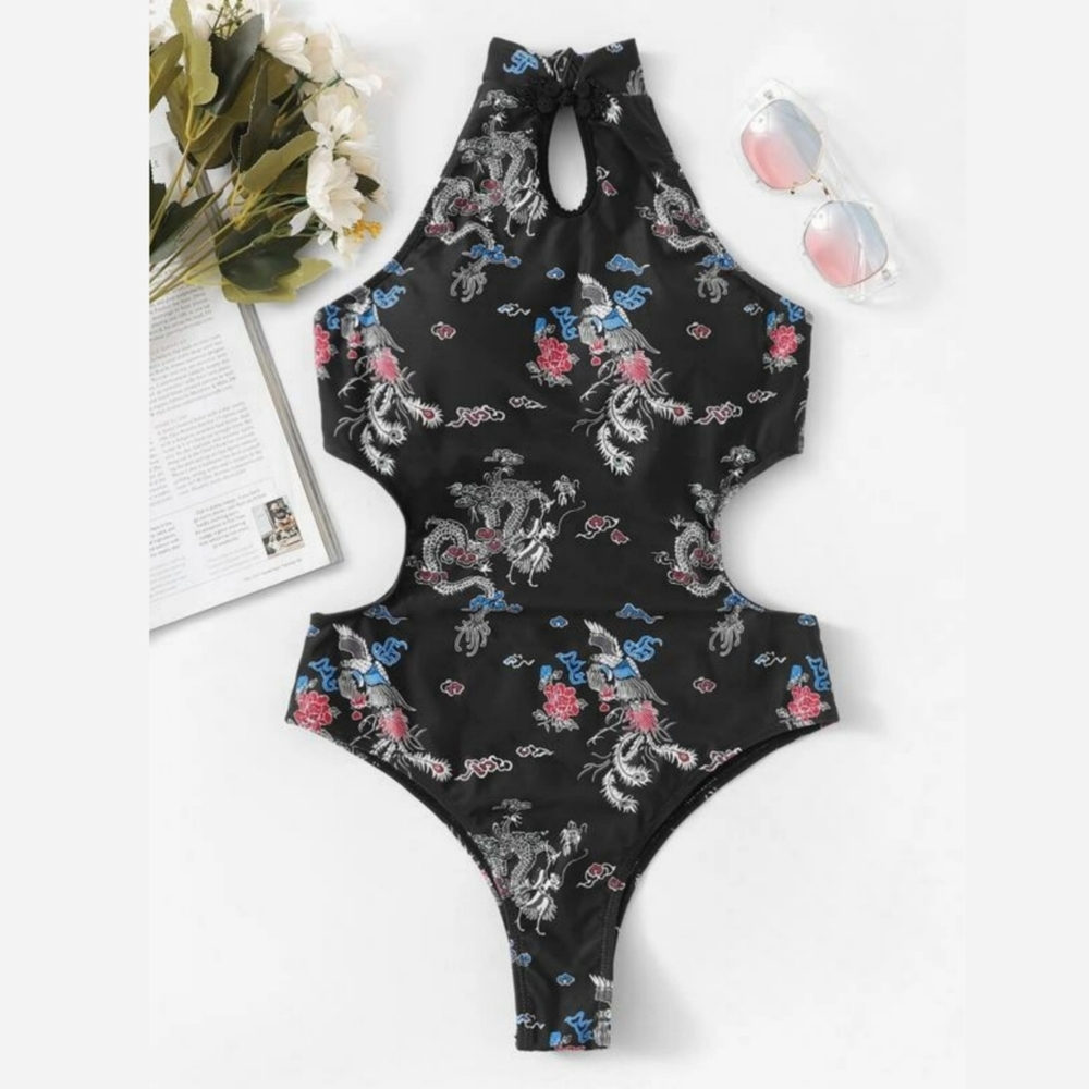 Oriental Dragon Cut Out One Piece Swimsuit | Shein